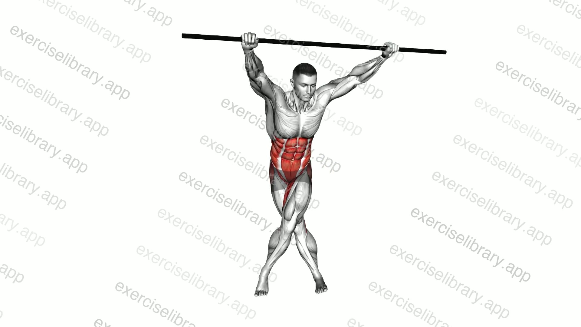 Stick Standing Crossed Legs Twisting Bend Stretch demonstration