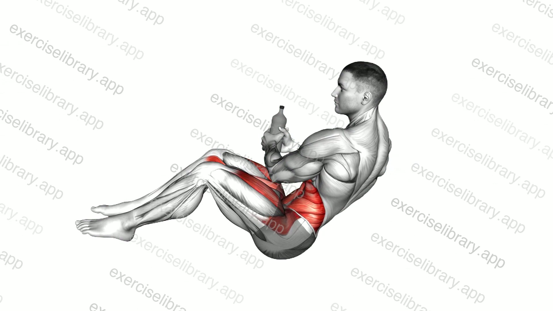 Weighted Bottle Russian Twist with Legs Floor Off demonstration